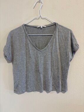 Gray Women's Casual short sleeve crop Top
 v neck
cropped length 

very cute